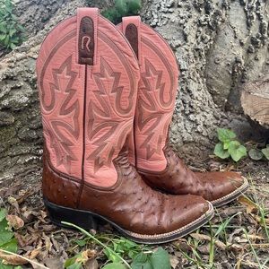 Rod Patrick brown and pink ostrich cowgirl boots